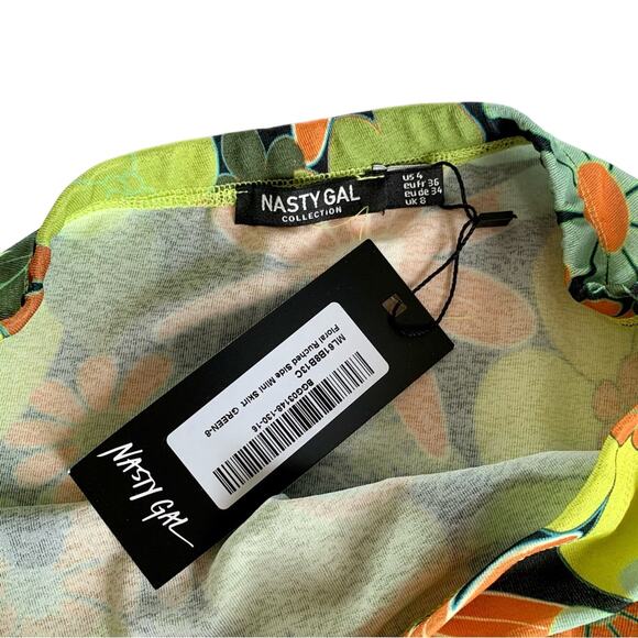 Nasty Gal Green Multicolor Y2K Floral Print Ruched Side Bodycon Mini Skirt Sz 4 - Picture 4 of 9